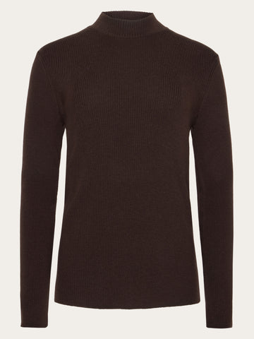 KnowledgeCotton Apparel - WMN Merino rib mock neck long sleeve t-shirt Knits 1487 Chocolate Torte