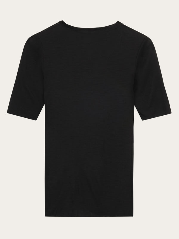 KnowledgeCotton Apparel - WMN Merino rib t-shirt T-shirts 1300 Black Jet