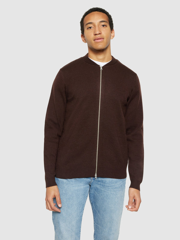 KnowledgeCotton Apparel - MEN Merino zip cardigan - RWS Knits 1243 Demitasse (brown)