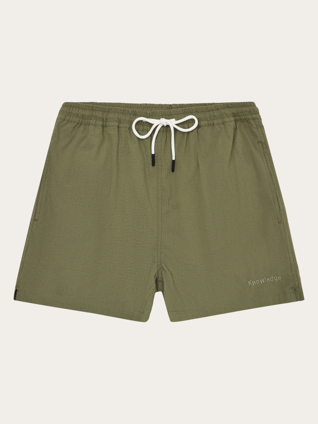 Mid-thigh seersucker swimshorts - Burned Olive