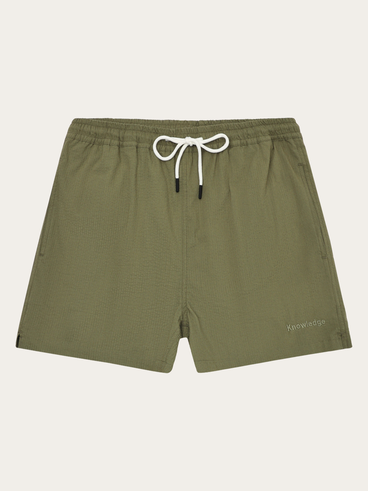 Mid-thigh seersucker swimshorts - Burned Olive