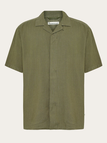 KnowledgeCotton Apparel - MEN Moss relaxed linen blend short sleeve shirt Shirts 1068 Burned Olive