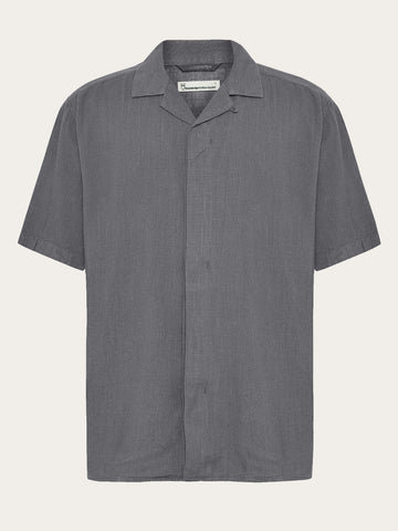 KnowledgeCotton Apparel - MEN Moss relaxed linen blend short sleeve shirt Shirts 1226 Vintage Indigo