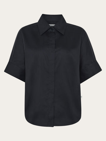 KnowledgeCotton Apparel - MEN Moss relaxed linen blend short sleeve shirt Shirts 1300 Black Jet