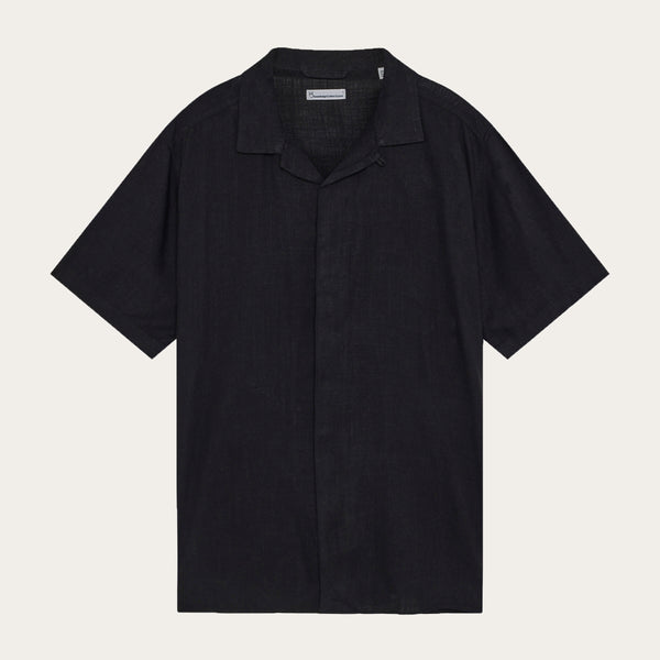 Moss relaxed linen blend short sleeve shirt - Black Jet