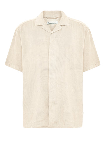 KnowledgeCotton Apparel - MEN Moss relaxed linen blend short sleeve shirt Shirts 1387 Egret