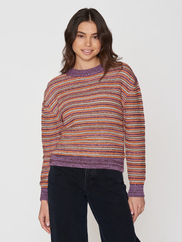 KnowledgeCotton Apparel - WMN Multi color knitted crew neck - Lenzing/Vegan Knits 8032 Multi color stripe