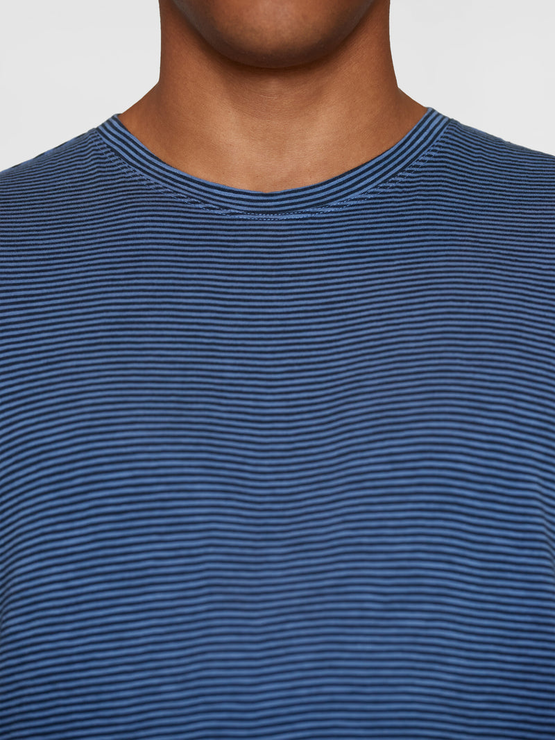 KnowledgeCotton Apparel - MEN Narrow striped slub t-shirt T-shirts 8021 Blue stripe