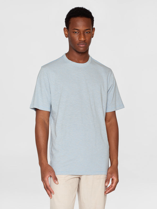 KnowledgeCotton Apparel - MEN Narrow striped slub t-shirt T-shirts 8034 Light Blue Stripe