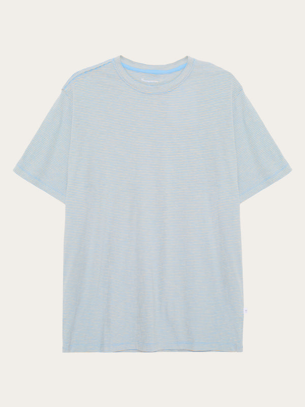 KnowledgeCotton Apparel - MEN Narrow striped slub t-shirt T-shirts 8034 Light Blue Stripe