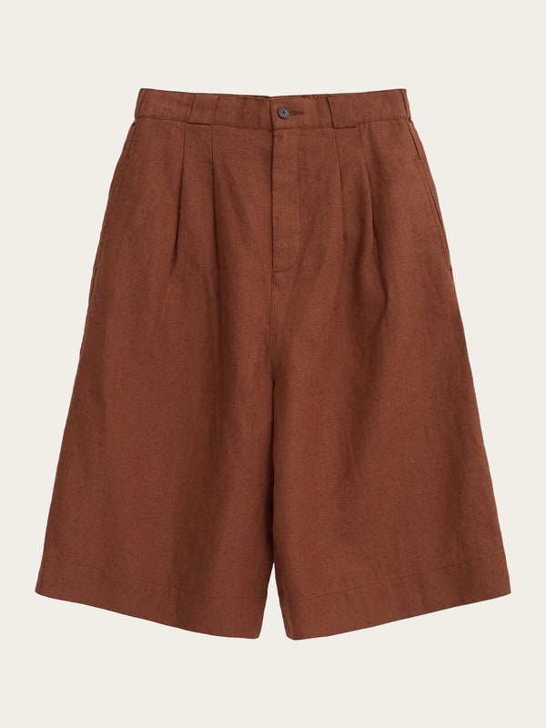 KnowledgeCotton Apparel - WMN Natural linen baggy shorts Shorts 1441 Tiramisu