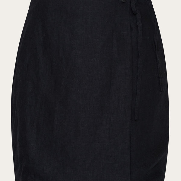 Natural linen wrap skirt - Black Jet