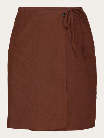 KnowledgeCotton Apparel - WMN Natural linen wrap skirt Skirts 1441 Tiramisu