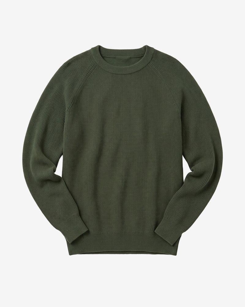 KnowledgeCotton Apparel - MEN O-neck merino wool rib knit Knits 1068 Burned Olive