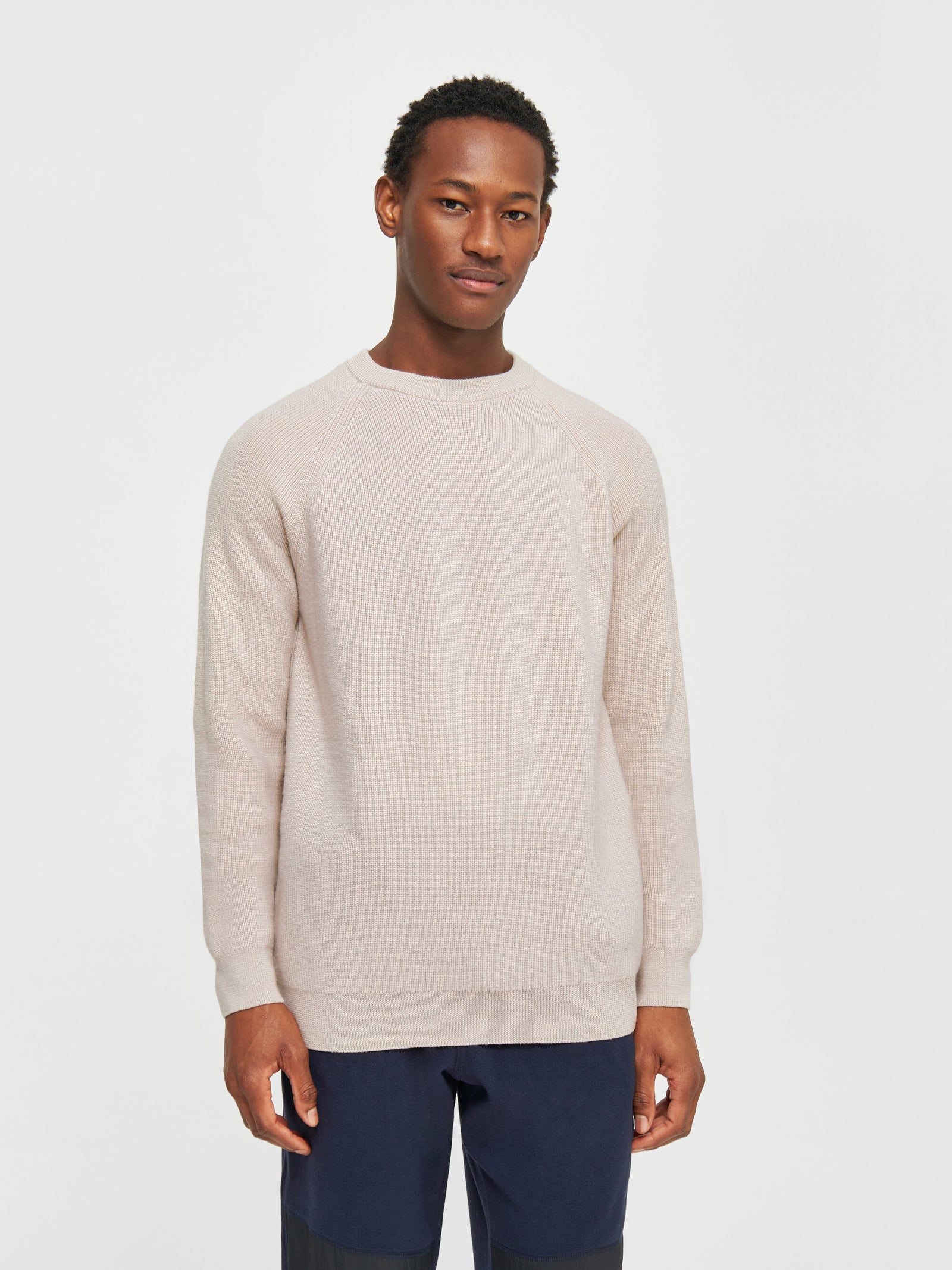 Buy O-neck merino wool rib knit - Kelp - from KnowledgeCotton Apparel®