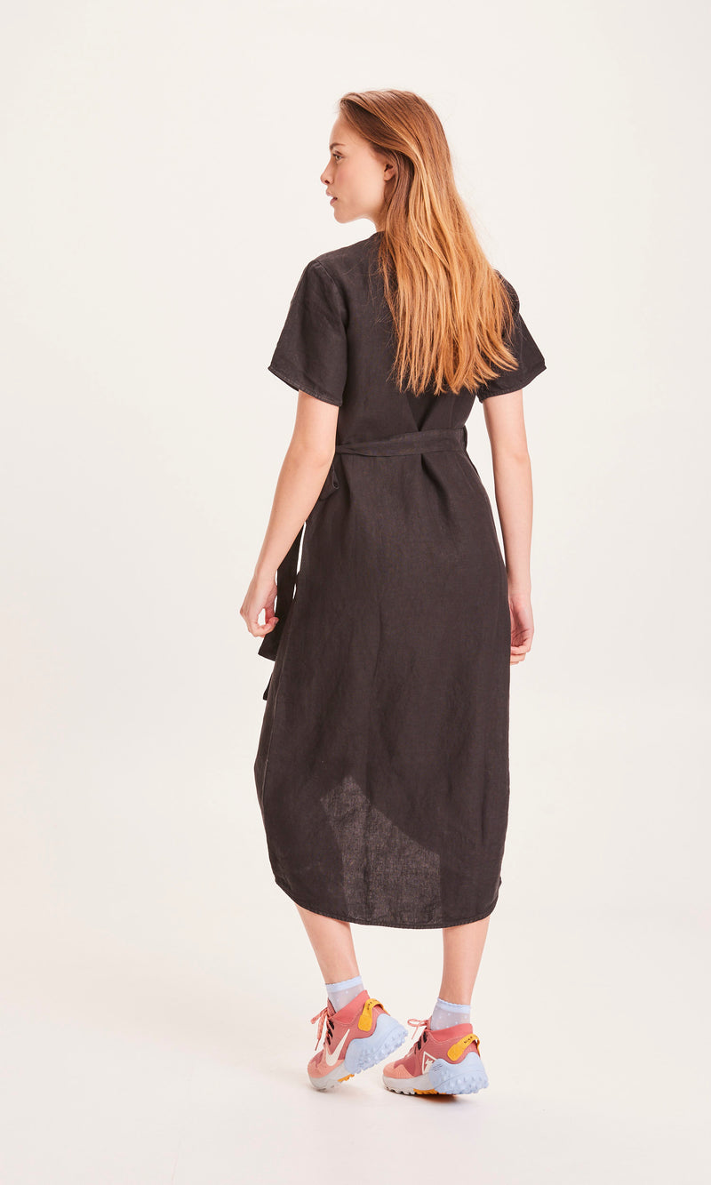KnowledgeCotton Apparel - WMN ORCHID linen wrap dress Dresses 1300 Black Jet