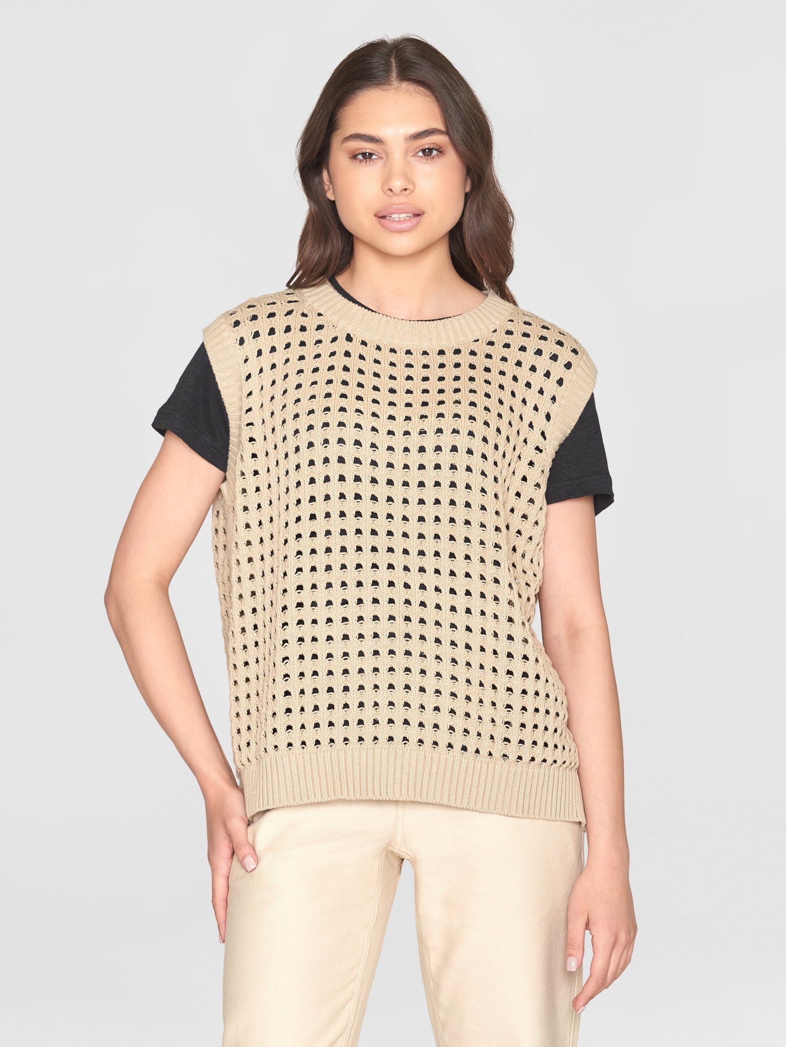 BRIEFING ◆WOMENS WR CREW NECK KNIT VEST LILLUSORY Sweater Vest Women Trendy Cable Knit Cap Sleeve