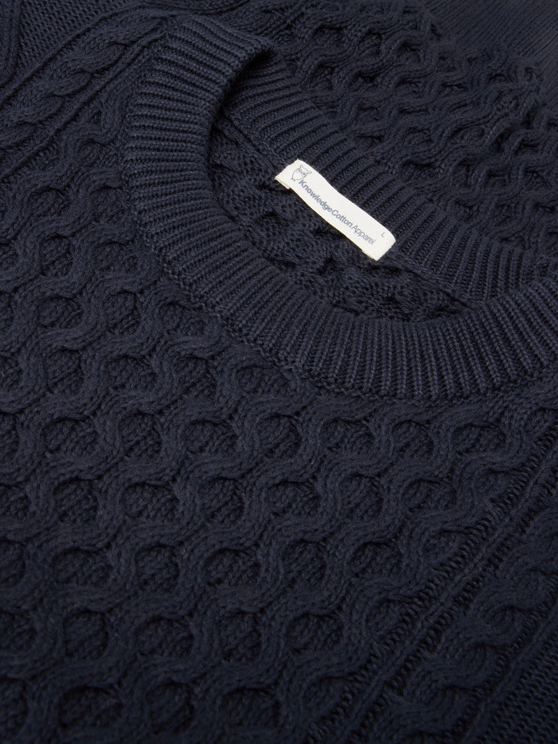 KnowledgeCotton Apparel - MEN Organic Cotton Cable Knit - Regenerative Organic Certified™ - GOTS/Vegan Knits 1412 Night Sky