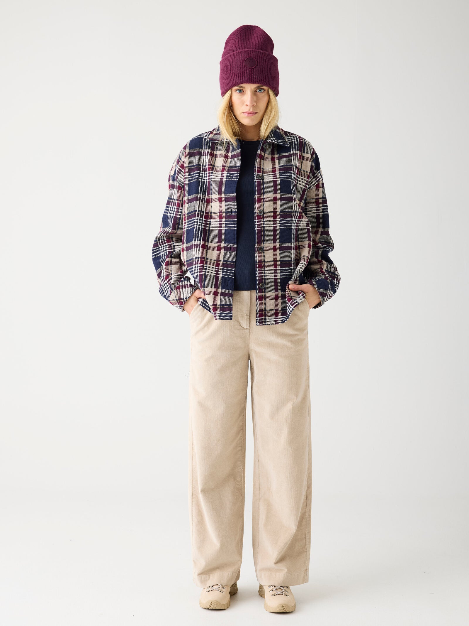 Organic Cotton Checked Flannel Overshirt GOTS - Beige check