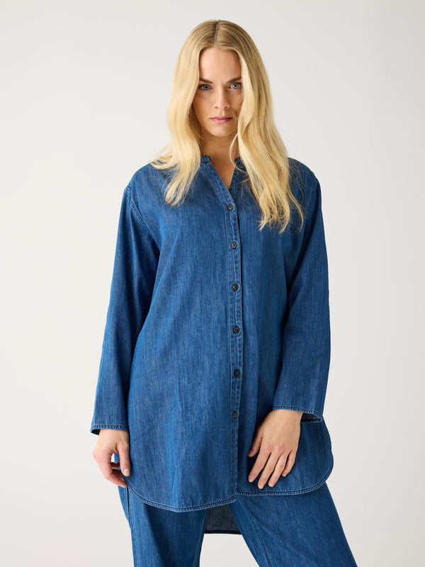 KnowledgeCotton Apparel - WMN Organic Cotton Denim Shirt GOTS Shirts 3059 Dark Blue denim