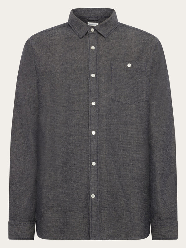 KnowledgeCotton Apparel - MEN Organic Cotton Fishbone Flannel Shirt GOTS Shirts 1412 Night Sky