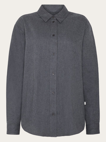 KnowledgeCotton Apparel - WMN Organic Cotton Flannel Shirt GOTS Shirts 1073 Dark Grey Melange