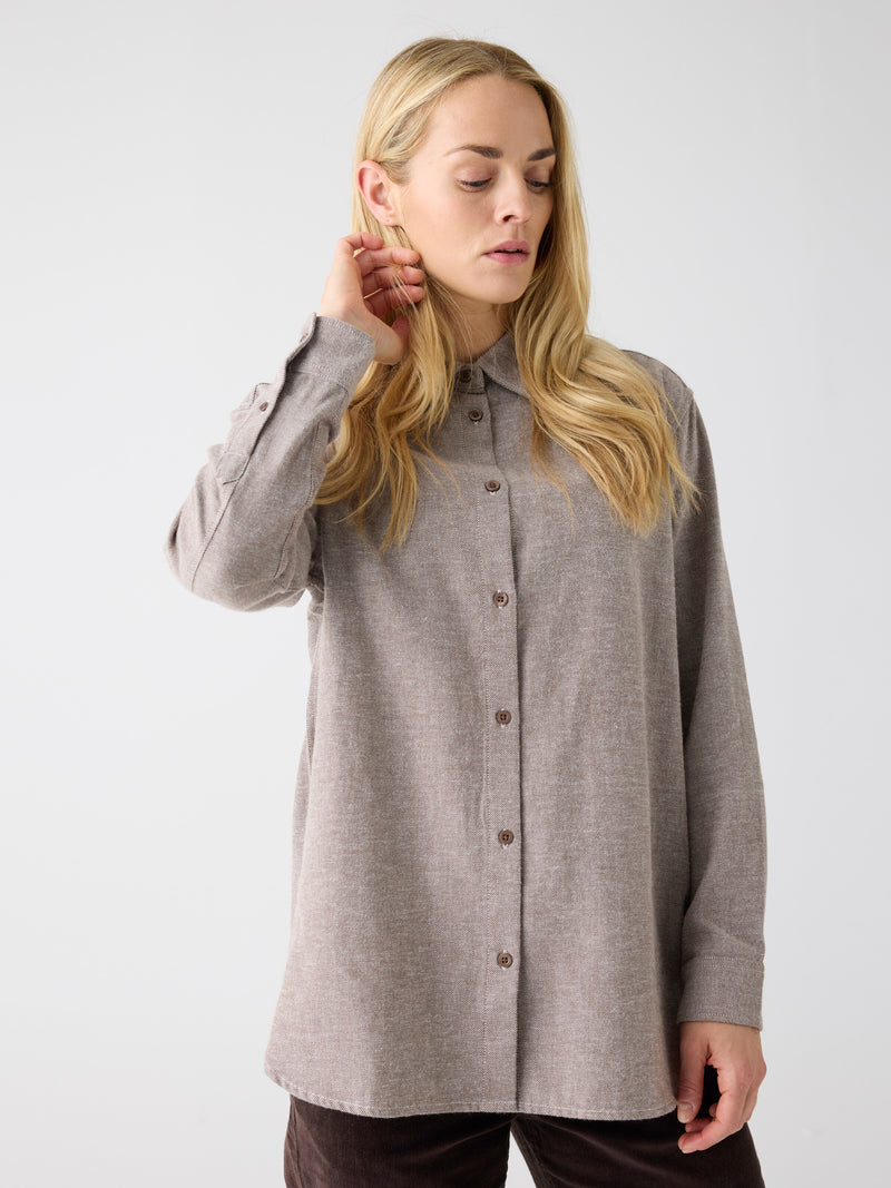 KnowledgeCotton Apparel - WMN Organic Cotton Flannel Shirt GOTS Shirts 1243 Demitasse (brown)