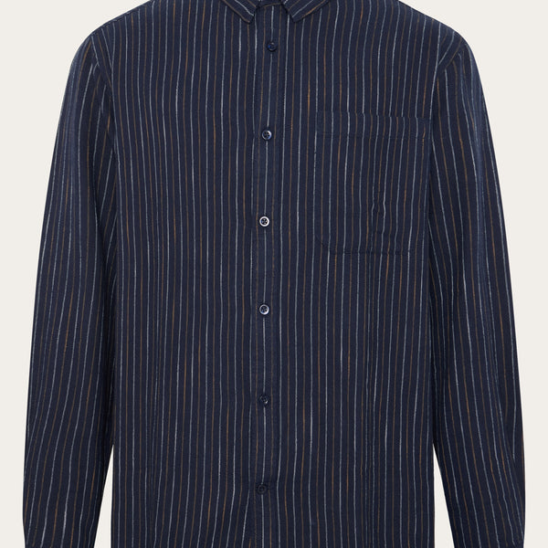 black striped dress shirt KnowledgeCotton Apparel Men's Organic Cotton Striped Shirt