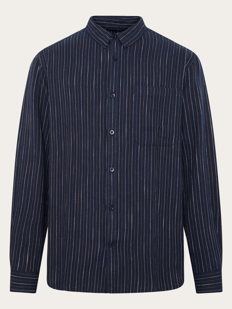 KnowledgeCotton Apparel Men's Organic Cotton Striped Shirt - Blue stripe, GOTS Certified Organic KnowledgeCotton Apparel Men's Organic Cotton Striped Shirt - Blue stripe, GOTS Certified Organic