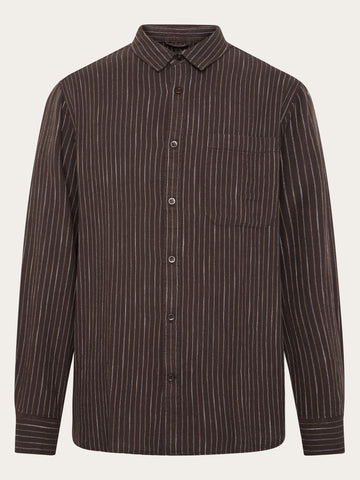 KnowledgeCotton Apparel - MEN Organic Cotton Striped Shirt GOTS Shirts 8026 Brown stripe