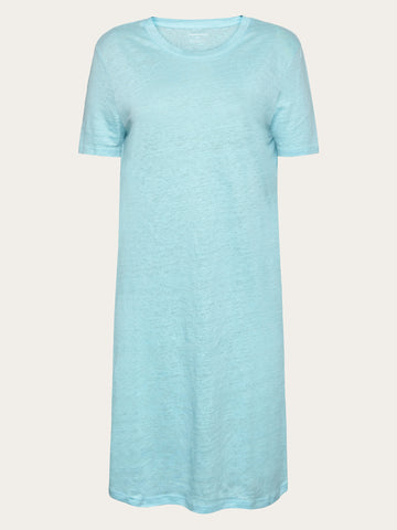 KnowledgeCotton Apparel - WMN Linen t-shirt dress Dresses 1480 Aqua-Esque