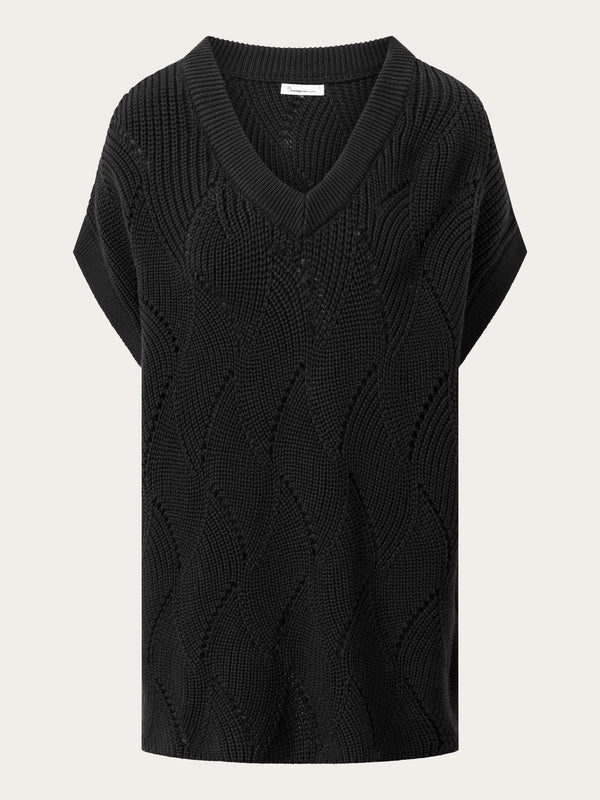 KnowledgeCotton Apparel - WMN Oversized v-neck knit vest Vests 1300 Black Jet