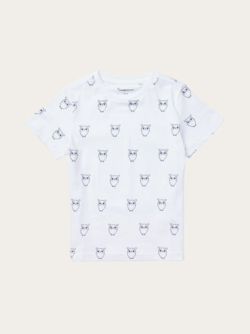 KnowledgeCotton Apparel - YOUNG Owl AOP t-shirt T-shirts 1010 Bright White