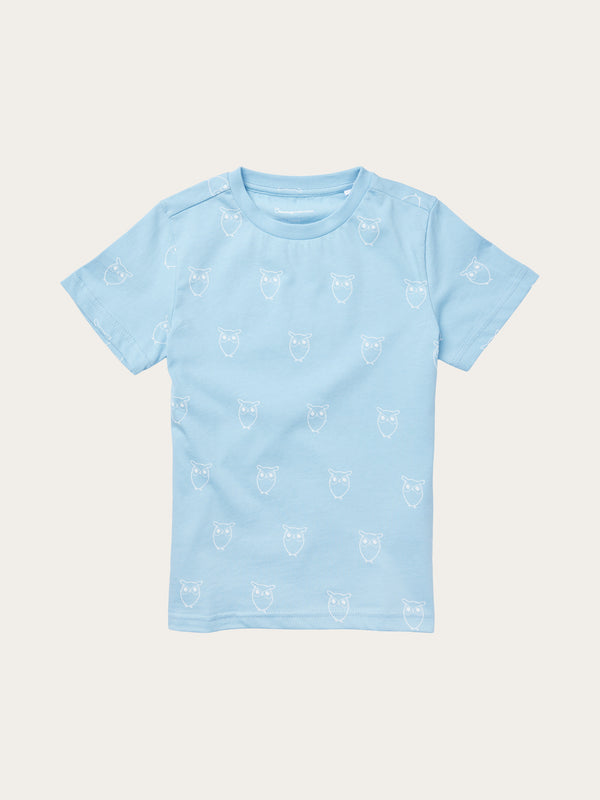 KnowledgeCotton Apparel - YOUNG Owl AOP t-shirt T-shirts 1377 Airy Blue