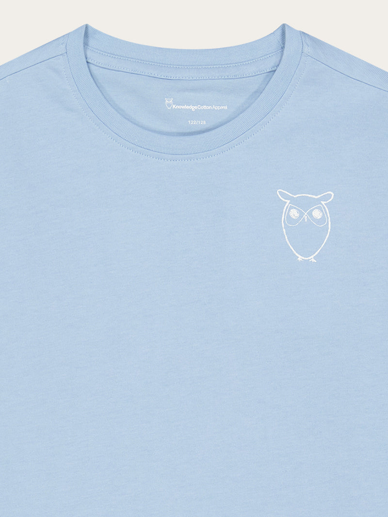 KnowledgeCotton Apparel - YOUNG Owl chest print long sleeved t-shirt T-shirts 1377 Airy Blue
