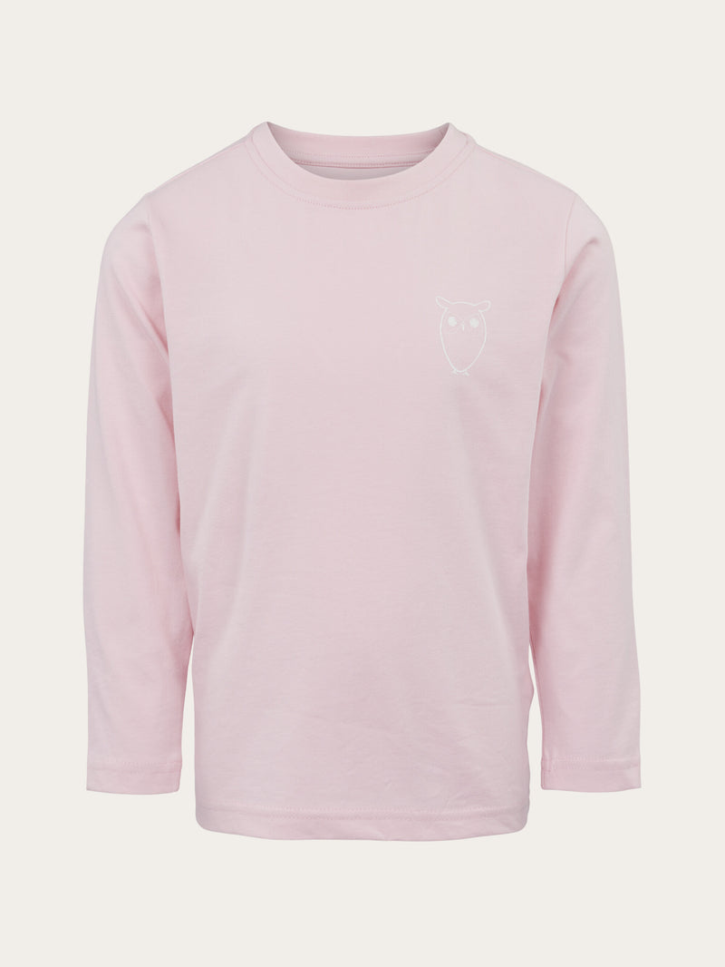 KnowledgeCotton Apparel - YOUNG Owl chest print long sleeved t-shirt T-shirts 1378 Parfait Pink