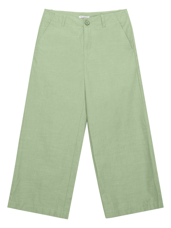 KnowledgeCotton Apparel - WMN POSEY mid-rise wide slub yarn cropped pants - GOTS/Vegan Pants 1454 Shale Green