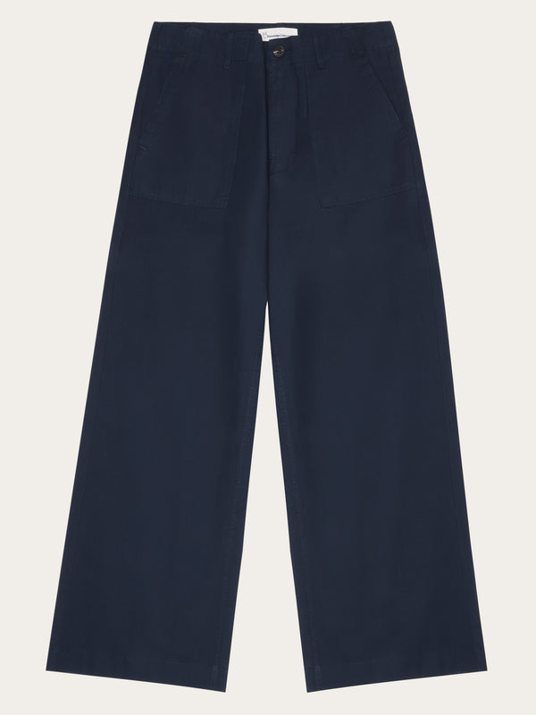 KnowledgeCotton Apparel - WMN POSEY mid-rise wide slub yarn cropped pants GOTS/Vegan Pants 1001 Total Eclipse