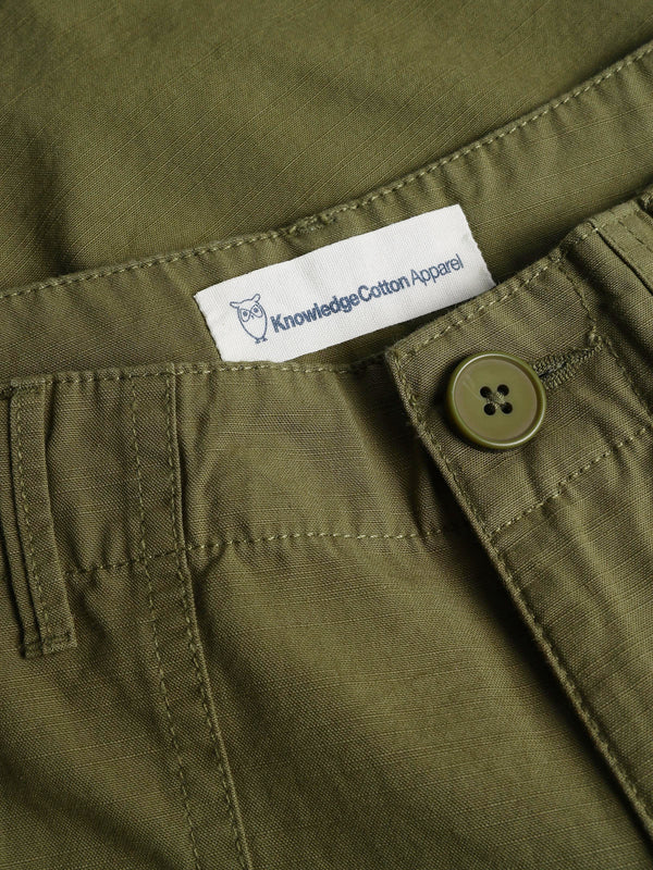 KnowledgeCotton Apparel - WMN POSEY mid-rise wide slub yarn shorts - GOTS/Vegan Shorts 1068 Burned Olive