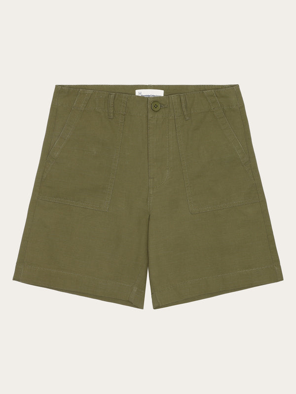 KnowledgeCotton Apparel - WMN POSEY mid-rise wide slub yarn shorts - GOTS/Vegan Shorts 1068 Burned Olive