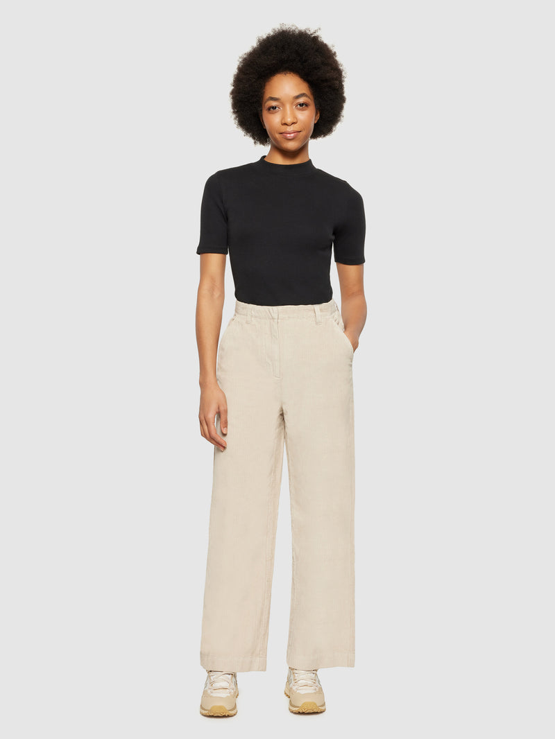 KnowledgeCotton Apparel - WMN POSEY wide high-rise irregular corduroy pant - GOTS/Vegan Pants 1228 Light feather gray
