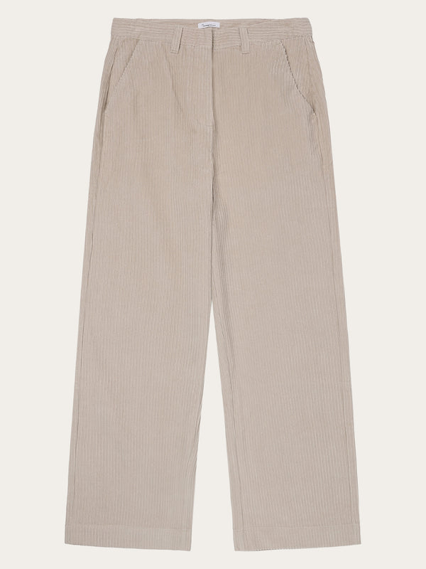 KnowledgeCotton Apparel - WMN POSEY wide high-rise irregular corduroy pant - GOTS/Vegan Pants 1228 Light feather gray