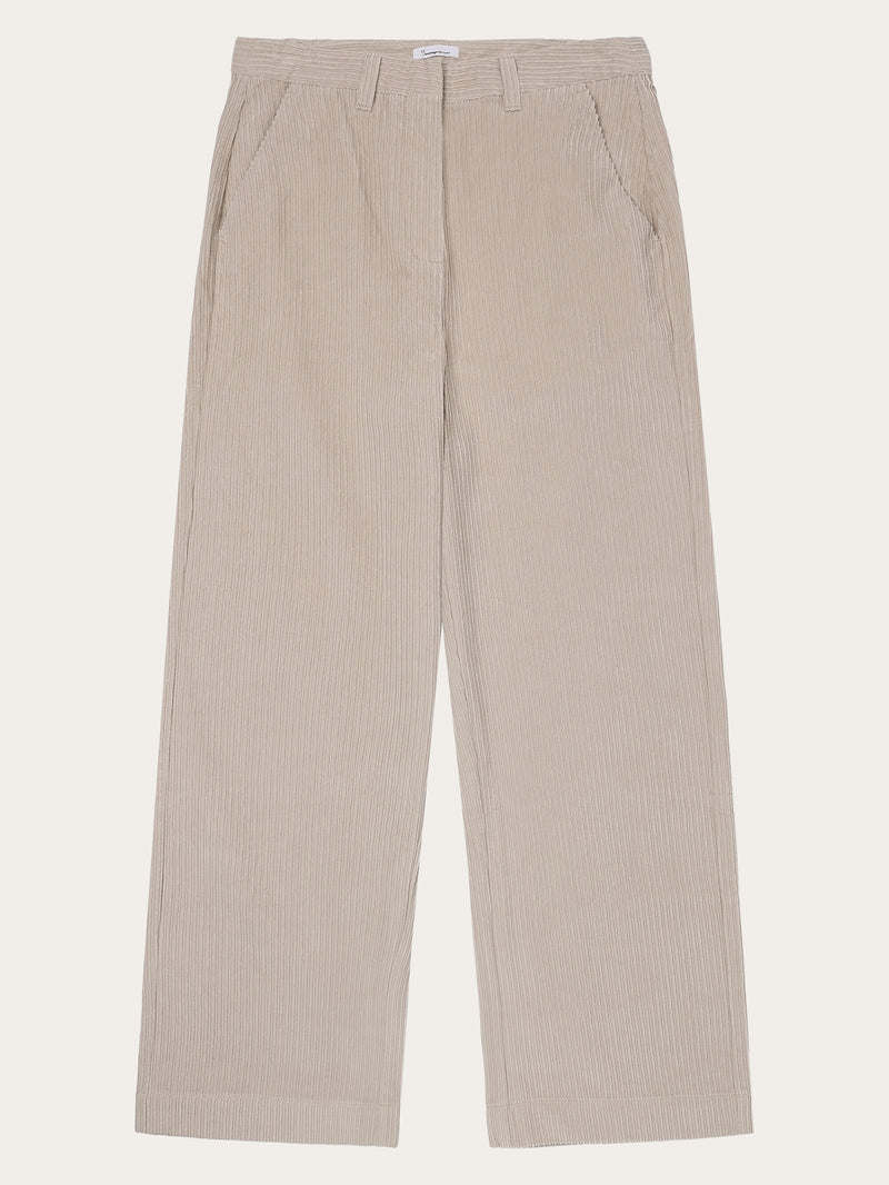 KnowledgeCotton Apparel - WMN POSEY wide high-rise irregular corduroy pant - GOTS/Vegan Pants 1228 Light feather gray