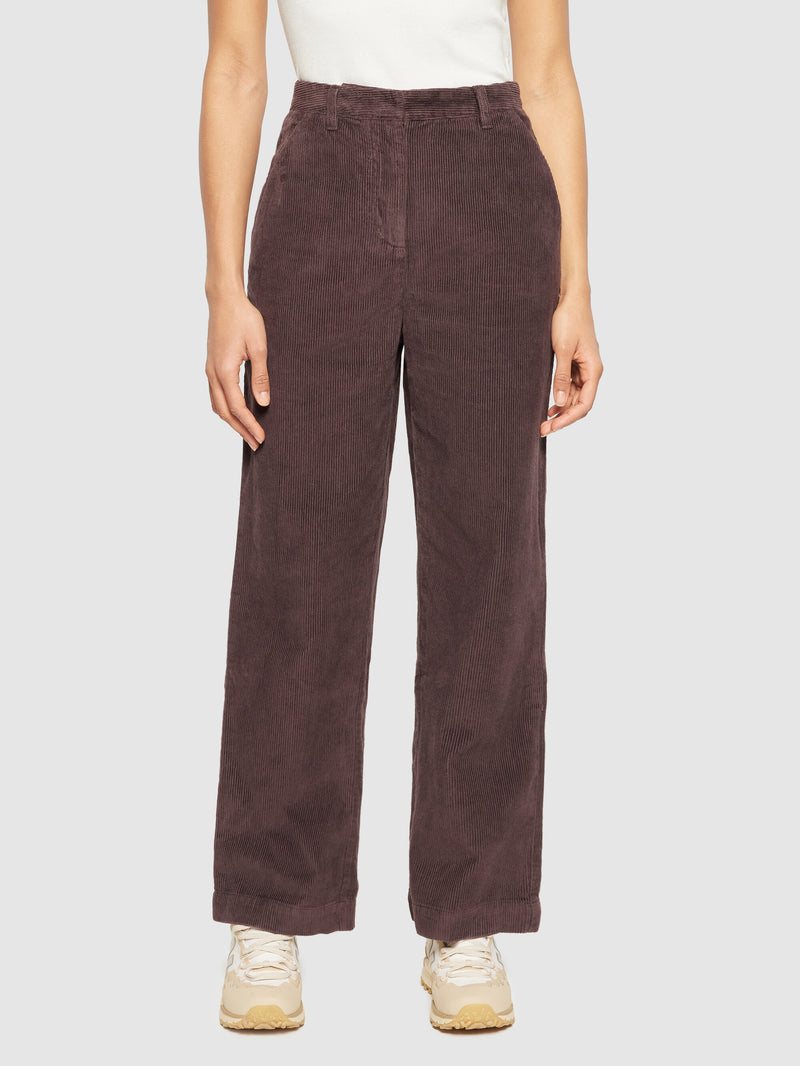 KnowledgeCotton Apparel - WMN POSEY wide high-rise irregular corduroy pant - GOTS/Vegan Pants 1394 Chocolate Plum