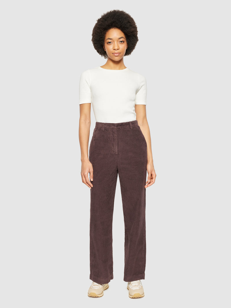 KnowledgeCotton Apparel - WMN POSEY wide high-rise irregular corduroy pant - GOTS/Vegan Pants 1394 Chocolate Plum