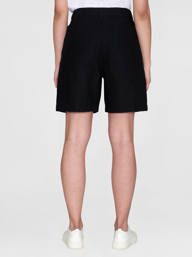 KnowledgeCotton Apparel - WMN POSEY wide high-rise linen shorts - GOTS/Vegan Shorts 1300 Black Jet