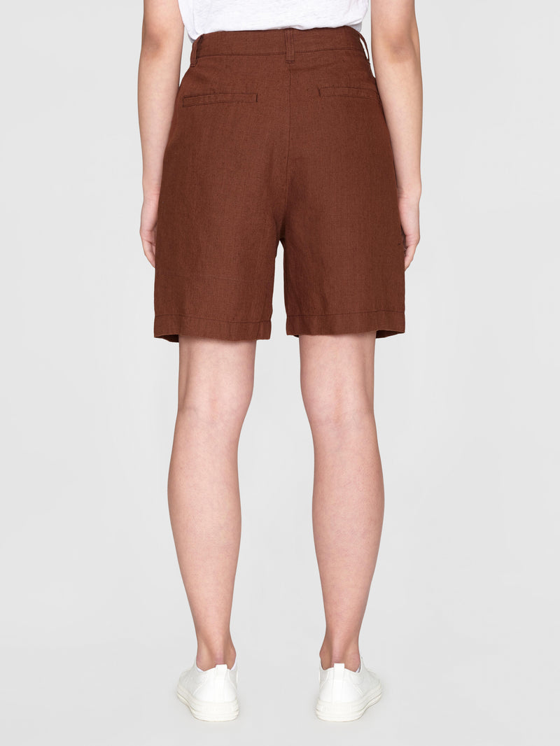 KnowledgeCotton Apparel - WMN POSEY wide high-rise linen shorts - GOTS/Vegan Shorts 1441 Tiramisu