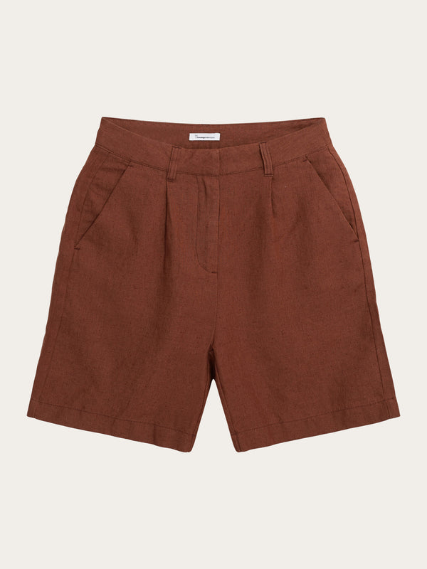 KnowledgeCotton Apparel - WMN POSEY wide high-rise linen shorts - GOTS/Vegan Shorts 1441 Tiramisu