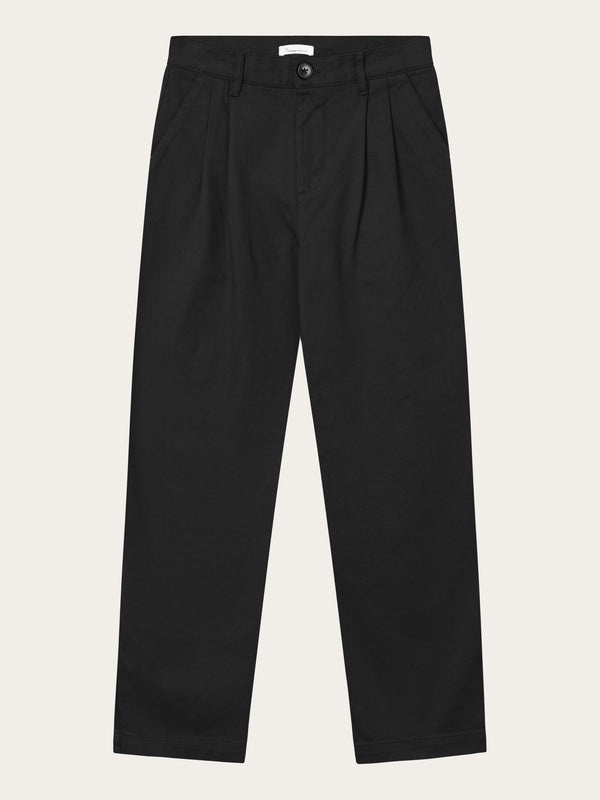 KnowledgeCotton Apparel - WMN POSEY wide high-rise twill pants Pants 1300 Black Jet