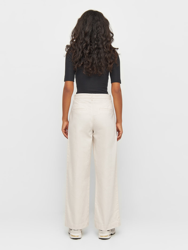 KnowledgeCotton Apparel - WMN POSEY wide high-rise twill pants Pants 1348 Buttercream